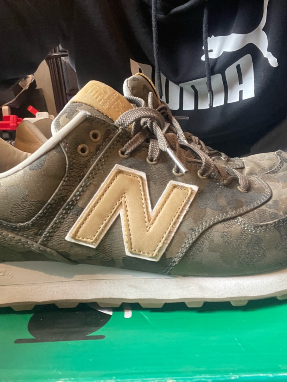 New Balance Men's Olive Camo 574 Sneakers - Picture 2 of 2